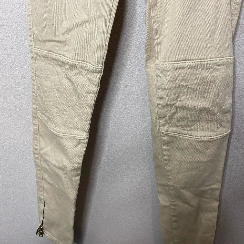 Zara Trafaluc Tan‎ Moto Zip Skinny Jeans Size 6